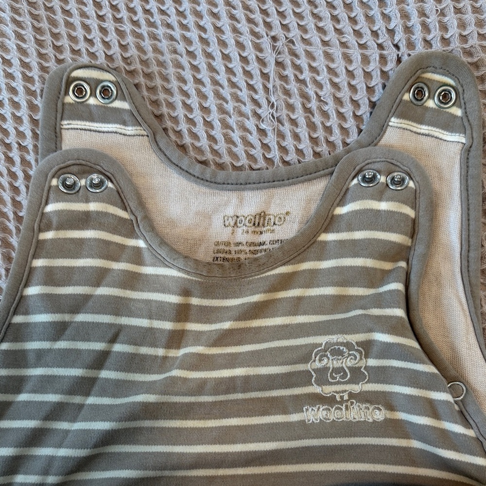 Woolino merino wool Taupe and White Striped Baby Sleep Sack - Picture 5 of 6